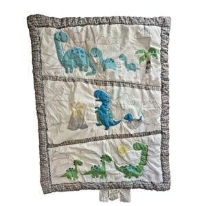 Trend Lab Sammy and Lou Dinosaur‎ Pals Baby Blanket Quilt Blue Green 30x40